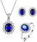 Cangall Schmuck Set 925 Silber Damen, 925 Sterling Silber Halskette Ohrringe Ring Set, Silber Prinzessin Diana Schmuckset mit Blau Zirkonia, Silber Luxus Hochzeit Schmuck Set, Geschenk zum Geburtstag