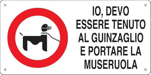 NEW CARTELLO SEGNALETICO UNI - Io devo essere tenuto al guinzaglio e portare la museruola - Adesivo Extra Resistente, Pannello in Forex, Pannello In Alluminio (ADESIVO 60X25 CM)