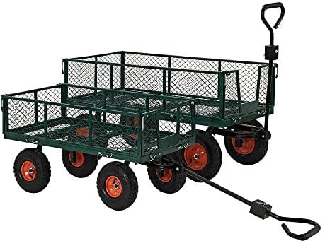 Heavy Duty 350kg Green Garden Trolley, Mesh Cart Wagon Dump Wheelbarrow Tipper Camping Truck Pull Trolley, L101xW50.5cm