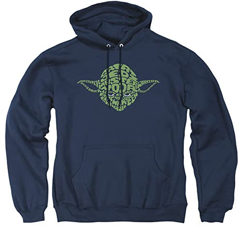 Cotton Soul Star Wars Yoda Text Head Hoodie, Marineblau, navy, XL