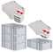 PROREGAL SuperSparSet 4x Eurobox NextGen Grip mit Scharnierdeckel und roten Schiebeschnappverschlüssen, HxBxT 22x40x60cm, 44 L, Grau, Griffe geschlossen, Eurobehälter, Transportbox