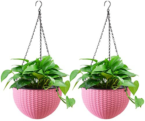 hifrom Pots de fleurs à suspendre - Panier extérieur avec chaîne - Coco - Grand volume - Diamètre comme panier suspendu - Pour l'extérieur - 2 pots suspendus - Rose - 20 cm