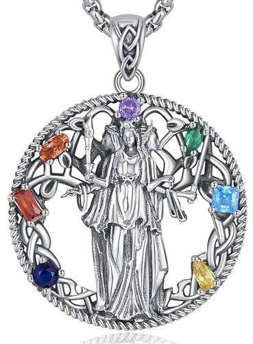 INFUSEU Collier Triple Lune Déesse, Argent 925 Pendentif Arbre De Vie 7 Chakras Païen Wiccan Magie Déesse Hécate Bijoux Amulette Protection Rune Bijoux pour Femmes Hommes