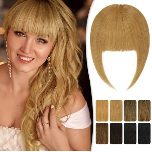 RUWISS Clip in Pony 100% Haarteil Echthaar Clip in Bangs mit Schläfen Remy Echthaar Fringe Dickes Bangs für Frauen Pony Extension Echthaar für Damen(Asche Blond)