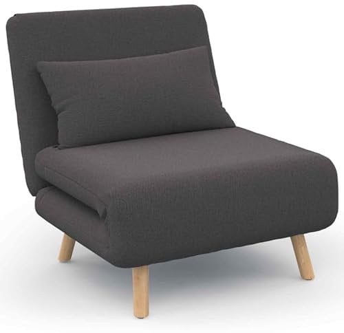 IDMarket - Sillón Convertible Romeo cama supletoria 1 plaza 80x190 cm Tela Gris Antracita