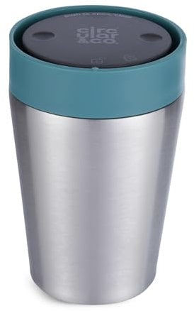 Circular & Co Thermal Stainless Steel Travel Mug - 8oz/227ml - Insulated Reusable Coffee Cup - 100% Leakproof & Lockable - 6 Hours Hot/Cold - Push Top, One Hand Open, 360 Drinking Coffee Tumbler