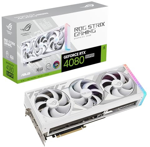 ASUS ROG Strix GeForce RTX 4080 Super White Edition – Carte Graphique Gaming (16GB GDDR6X, PCIe 4.0, DLSS 3, HDMI 2.1a, DisplayPort 1.4a, Aura Sync RGB)