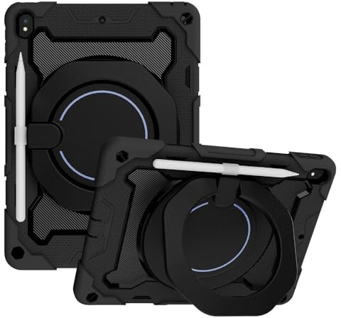 JZ Handheld Rotating Ring Bracket Armour Silicone Béquille Cas pour iPad Pro 10.5 inch/iPad Air 3rd Devices - [Shoulder Strap][Angle Adjustment] - Black