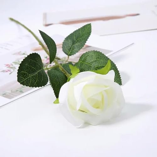 EboLD 20pcs 10pcs Artificial Rose Flowers Long Stem Fake Silk Roses Realistic Roses for Wedding Bouquet Table Centerpiece Home Decor-white bud-10pcs