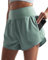 BebreezChic Short de sport court pour femme - Taille haute - 2 en 1 - Avec poche - Séchage rapide - Course à pied - Fitness - Yoga, Vert foncé (5), M