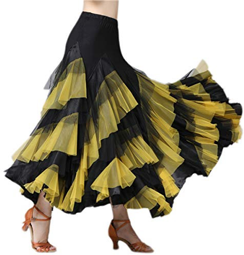 Lange Full Circle Knit Flamenco Ballsaal Latin Dance Rock Kostüm Schwarz/Gelb