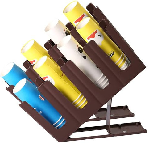 EASYROSE 2PC Coffee Cup Holder Disposable Paper Cup Dispenser Adjustable Coffee Station Organizer Party Cup Lid Holder for Cafe Buffet Restaurant, Brown