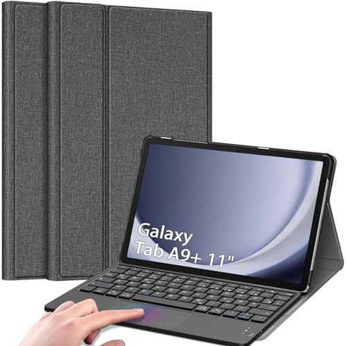 FINTIE Tastatur Hülle für Samsung Galaxy Tab A9 Plus 11 Zoll 2023 SM-X210/X216/X218 - Deutscher Tastatur mit Touchpad Magnetisch Abnehmbarer Keyboard, Grau