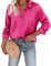 Beyove Camicetta Elegante da Donna in Raso a Maniche Lunghe Top Casual Camicia Larga Scollo a V Monocromatica Manica Lunga Rosa Taglia L