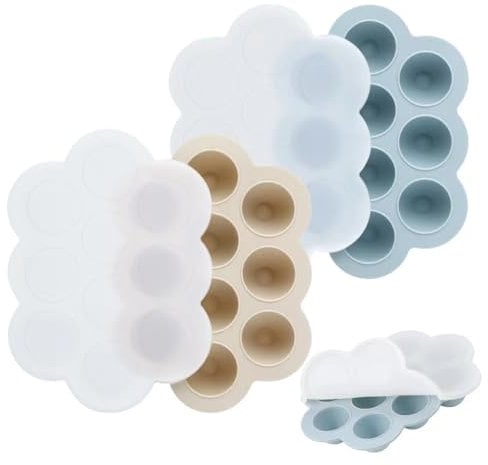PandaEar Lot de 2 Plateaux de Congélation pour Aliments pour Bébé avec Couvercles, Plateau d'Alimentation et Anneau de Dentition en Silicone, Bac à Glace pour Nourriture Maison pour Bébé
