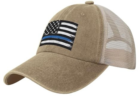 ESASAM Blaue dünne Linie, USA-Flagge, Cowboy-Netz-Baseballkappe, atmungsaktiv und stilvoll, Outdoor-Hut für Damen und Herren, Baseballmütze, Sonnenschutzmütze, Unisex-Mütze, Blaue dünne USA-Flagge,