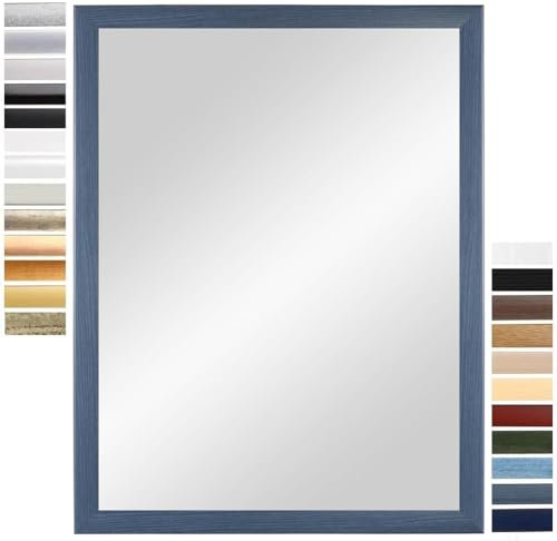 PrimeLuxe Wandspiegel 30 x 35 cm (Außenmaß) in Schiefer-Blau | Farbe und Größe wählbar | Ganzkörperspiegel | Bad & Flur Spiegel | mit Holz Rahmen | Made IN Germany