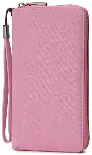 Bveyzi RFID-blockierende Geldbörse für Damen, Leder, mit Reißverschluss, Handy-Clutch, großes Fassungsvermögen, Reise-Geldbörse, Veganes Rosa, Groß