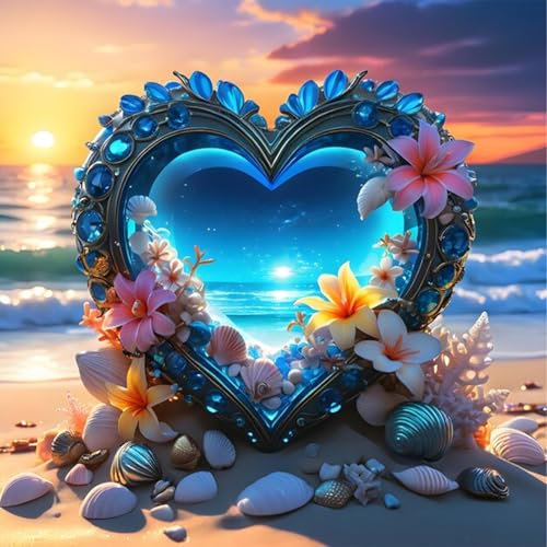 Diamond Painting Erwachsene Herzform-Diamant Painting Bilder Erwachsene Herzform Strand,5D Diamond Painting Bilder Für Haus Dekoration(30x30cm)