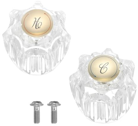 sourcing map Bathroom Faucet Knobs Replacement, 2Pcs Acrylic Hot and Cold Knob Handle Kit Fits Kitchen and Lavatory Hot and Cold Faucet (Clear)