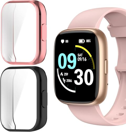 Blueshaweu Schutzhülle Kompatibel mit LODIMEKE Smartwatch IDW26 1,83'', Flexibles TPU Vollschutz mit schutzfolie Kratzfest Hülle Für LODIMEKE/TOOBUR/Cillso IDW26 Smartwatch (schwarz+Rosa)