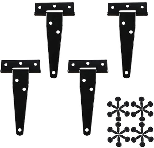 Zydiwo 4 Pièces Charnières Lourdes en T Charnière de Porte en T Noir avec Vis pour Porte de Remise Clôture en Bois Porte de Jardin Fenêtre (4 pouces)