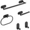 Sarsumir Towel Rail Wall Mounted 5 Pieces Toilet Roll Holder Hand Towel Holders for Bathrooms Kitchen Stainless Steel Towel Rack Self Adhesive Hooks Bath Accessories No Drilling, Dark Black