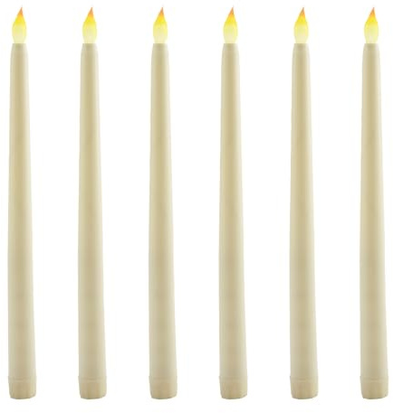BakeWhiz 6 Stück LED Kerzen Stabkerzen Flammenlose Kerzen LED Spitzkerzen Stabkerzen Tafelkerzen Leuchterkerzen Batteriebetrieben Lang LED Kerzen für Weihnachten Hochzeit Party Tisch Dekoration, Weiß