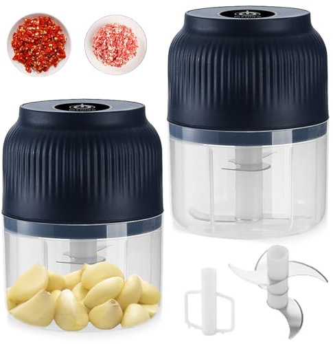 Coupe-oignon électrique : 2 pièces 300 ml Mini hachoir à oignons électrique USB rechargeable hachoir cuisine électrique avec fouet multifonction hachoir à oignons pour noix, légumes, fruits