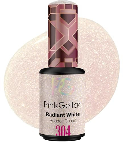 Pink Gellac Gel Nagellack UV - 304 Radiant White 8 ml - Gelnagellack für UV Lampe - Weiß mit Glitzer - Einfache Anwendung Nail Polish für 14 Tage Salonqualität - Veganer Gellack Made in Holland