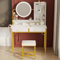 ODK Dressing Table Set, with height-adjustable mirror for 120-180 cm, LED Lights with Adjustable Brightness, Vanity Table with stool, 2 fabric Drawers and 4 Open Compartments, 80×40×136cm, White+Gold