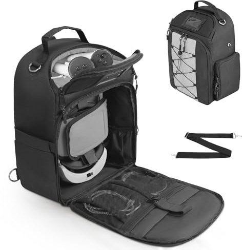 ORKELS Aufbewahrungstasche, kompatibel mit Meta Quest 2/Quest 3/Quest 3S/Quest Pro, Reiserucksack für VR-Headset, Elite Strap, Controller und Zubehör