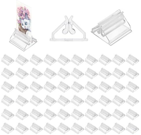 ZHIQIN 100 Piezas Soportes para Tarjetas Acrílico Soportes Juego de Mesa Transparentes Soportes Tarjetas de Nombre Transparentes Tarjetero Triangular Plástico para Fotos Notas Tarjeta