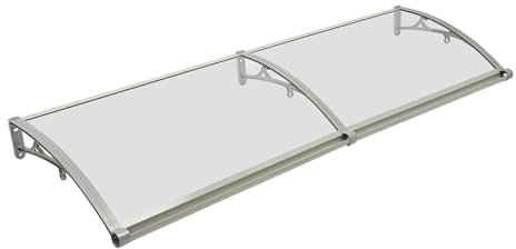 Marquesina para puerta de entrada de 200 x 60 cm, toldo de aluminio, toldo para puerta de casa, resistente a la lluvia y la nieve (plata + transparente)