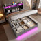 OKimmy Modernes Polsterbett 140x200CM Kopfteil mit Seitentaschen, Doppeltbett LED-Belechtung und Ablageflächen, Zertifizierte USB-Anschlüsse, Extra Stauraum Unten, Leiser Gasdruck-Lattenrost,Grau