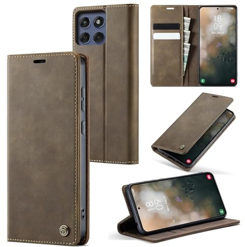 Phernykas Handyhülle für Motorola Moto Edge 60/Edge 60 Fusion Hülle Leder,Magnetische Klapphülle mit kartenfach und Standfunktion Smartphone Schutzhülle Lederhülle Flip Book Case (Kaffee)
