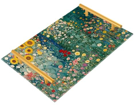 Vassoio da bar decorativo vintage con illustrazione floreale primaverile con manici vassoio per bevande per gioielli profumo per bar cucina feste, ambra