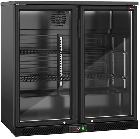 GGM Gastro Commercial Back Bar Display Fridge PREMIUM – 600mm – Black – 220 Litre – 2 Lockable Glass Doors – UK plug