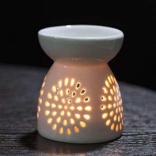 Bruleur Bougie Céramique, Brûleur à Huile Essentielle avec Porte-Bougie, Lampes à Parfum Diffuseur Huile Essentielle Bougeoir Chauffe-Plat pour Décoration Maison, Méditation, Relaxation