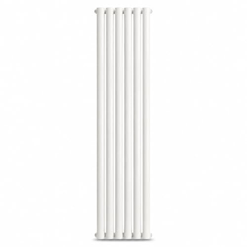 The Radiator Hub AURA 1600 x 360mm White Single Oval Vertical Designer Radiator, Tall 6 Oval Column Tubes Wall Mounted Central Heating Radiator for Bathroom, Kitchen, Hallway & Living Room