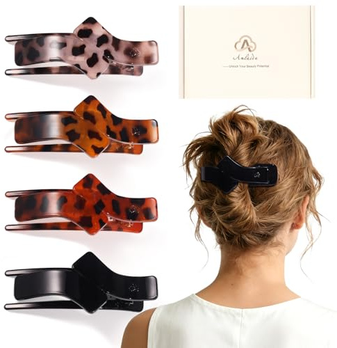 Amlaidu Lot de 4 Pinces à Cheveux Plates pour Femme, Pinces Françaises à Forte Tenue, pour Cheveux Épais, Fins, Longs