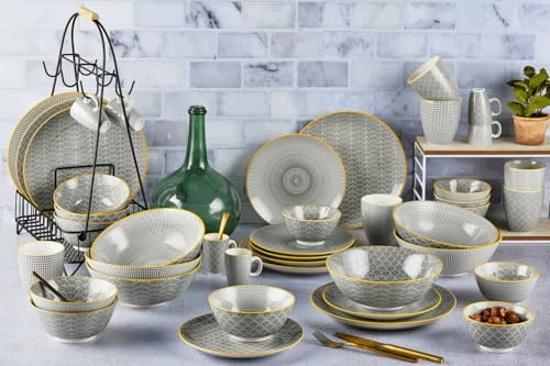 BJORN Geschirrset 6 Personen – Hochwertiges, gemischtes Tafelservice aus glasierter Porzellan – Kollektion PATTERN Eclipse