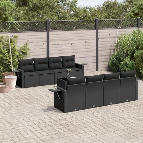Owoxanthellate Owox Schwarze 9-TLG. Poly-Rattan Gartenmöbel Lounge mit Glas-Tisch & Stauraum für Terrasse, Balkon, Wintergarten