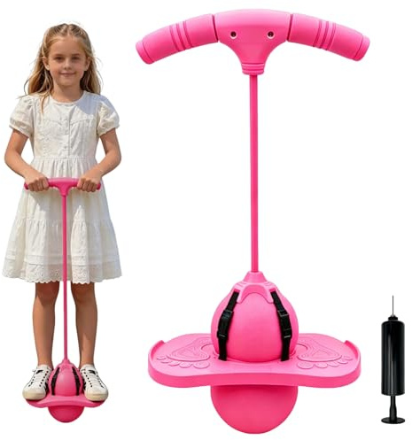 Ballon Sauteur Adulte Enfant, Ballon Sauteur Pogo, Balle de Saut d'équilibre,Pogo Ball avec Poignée et pump, Épaissi et Résistant à l'Usure, Sûr et Amusant pour Intérieur et Extérieur (rose)