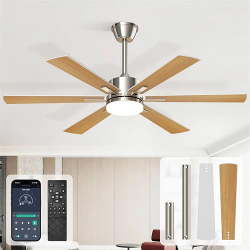 EppieBasic Deckenventilator mit Beleuchtung Decke: 132cm Ceiling Fan Leiser DC-Motor mit Fernbedienung/APP-Steuerung - 6 Geschwindigkeiten Sommer-Winterbetrieb für Wohnzimmer/Schlafzimmer