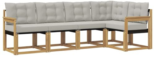 vidaXL Outdoor-Sofagarnitur mit Kissen 5 pcs Weiß und Hellgrau, Moderne Garten-Sofaset, wetterfestes Möbel, Bequeme Liege, stilvolles Outdoor-Sitzen für Entspannung