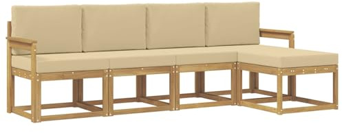 vidaXL Outdoor-Sofagarnitur mit Kissen 5 pcs Weiß und Beige, Garten Sofa Set, Moderne Möbel für draußen, Robustes Sitzen für Terrasse, Garten und Balkon, schicker Akazien Lounge