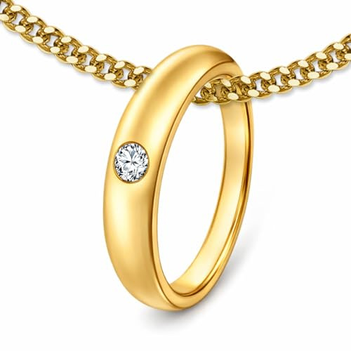 CLEVER SCHMUCK -SET Goldener kleiner Babyring mit weißem 333er Gold und vergoldeter Kette mit 36 cm, Gelbgold Cubic Zirkonia Gelbgold Kubischer Zirkonia Plat, Oxyde de Zirconium
