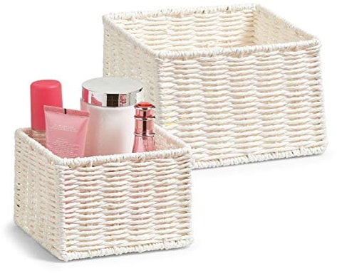 Zeller 18097 Aufbewahrungskörbchen, 2-er Set, Papiergeflecht, weiß, 16 x 16 x 11 cm, 16x16x11 cm