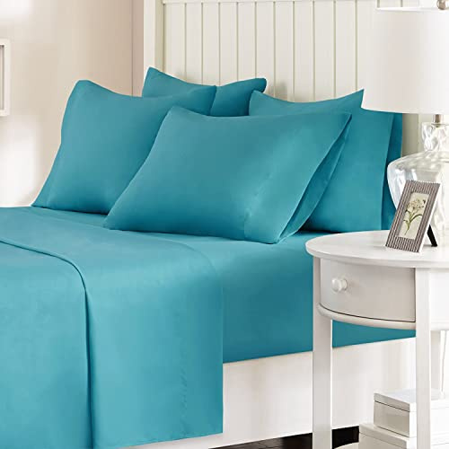 Comfort Spaces Microfiber Set 14 Deep Pocket, Wrinkle Resistant All Around Elastic-Year-Round Cozy Bedding Sheet, Matching Pillow Cases, Twin XL, Teal